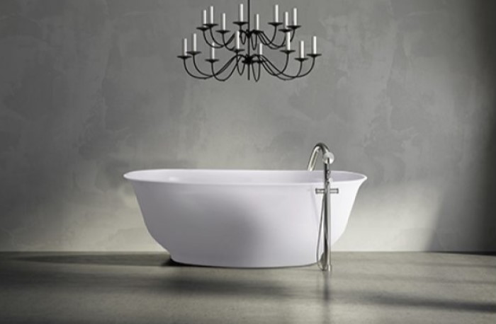 Oval Freestanding Bath with a Curving Lip, Recessed Base
