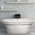 Oval Freestanding Bath, Center Side Drain, Rolled Rim, Curving Sides