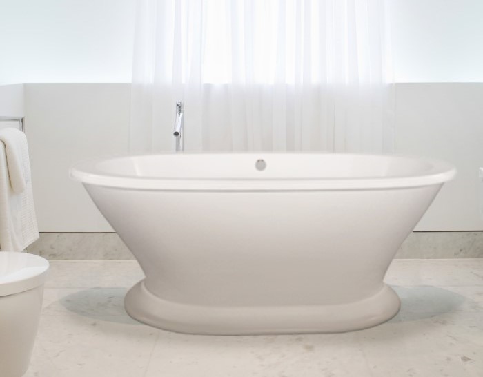 Oval Floor Freestanding Tub with Wide, Curving Pedestal Base