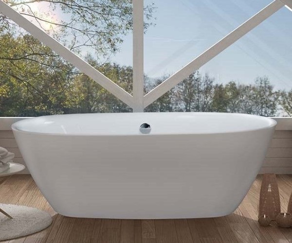 Oval Freestanding Tub with Narrow Rim, Curving Sides