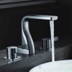 Widespread Sink Faucet with Curving Base, Side Lever Handle