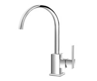 Single Hole Faucet with Curving Spout, Square Base, Side Lever Control