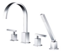 Square, Lever Handle 4 Piece Deck Mount Tub Faucet with Hand Shower