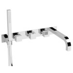 Wall Mount Tub Filler with Hand Shower, Square Handles