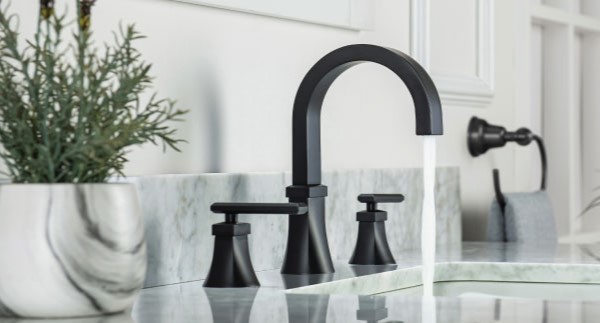 Matte Black Widespread Sink Faucet with Flaring Spout Base, Lever Handles