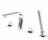 Squared Base, Straight Spout 4 Piece Square Tub Faucet with Hand Shower