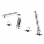 Squared Base, Straight Spout 4 Piece Square Tub Faucet with Hand Shower