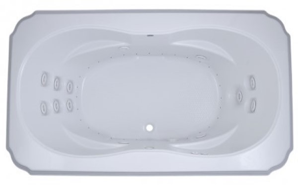 Rectangle Whirlpool & Air with Sculpted Corners, Armrests, Center Drain