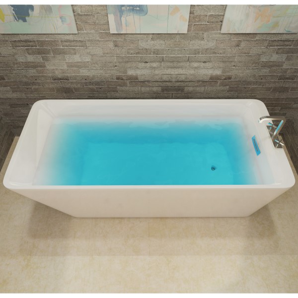 Rectangle Freestanding Tub with End Drain, Deck Mount Faucets