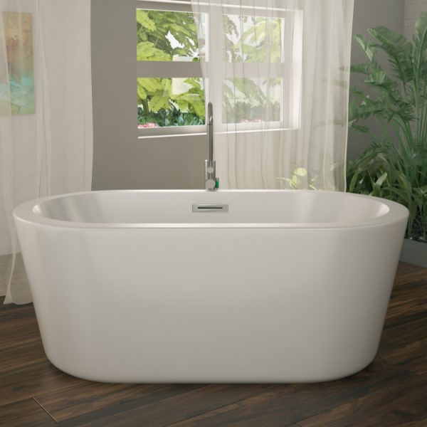 Oval Freestanding Tub with Center Drain, Modern Flat Rim