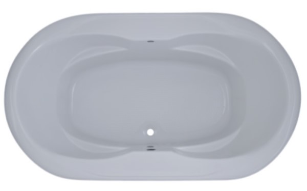 Oval Bathtub with Raised Backrest, Armrests, Center Drain