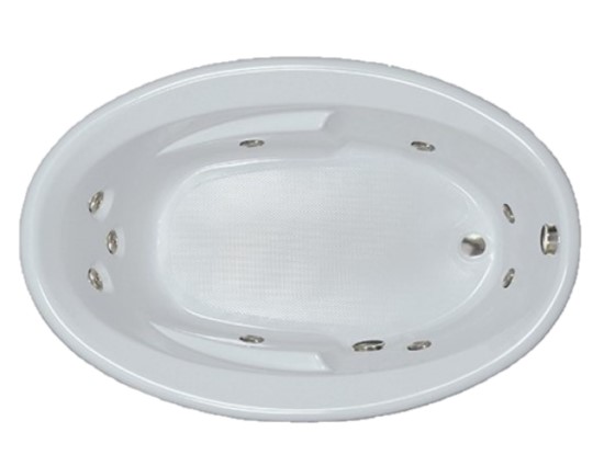 Oval Bath with Armrests, End Drain, Rolled Rim, 9 Whirlpool Jets