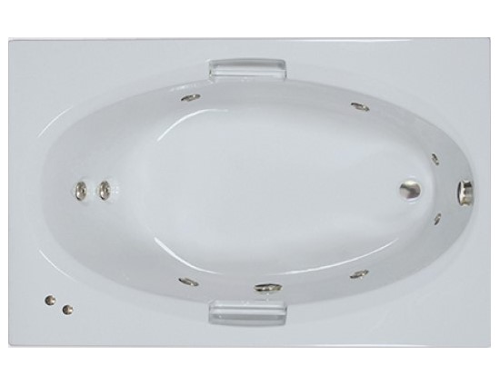 Rectangle Bath with Oval Bathing Well, Grab Bars, End Drain, 8 Whirlpool Jets