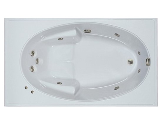 Rectangle Bath with oval bathing area, Seat, End Drain, Armrests, 9 Whirlpool Jets