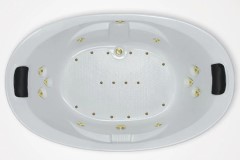 Oval Tub with Center Side Drain, Armrests, Jets, Pillows