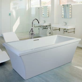 Modern Rectangle Floor Mount Bath with Curving Sides