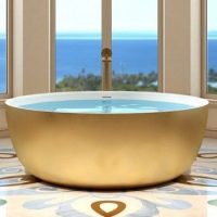 Round Tub with Flat Rim, White Gold Exterior, White Rim and Interior