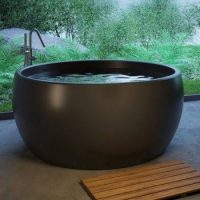 Round Freestanding Bath, Curving Sides, Rounded Rim, Shown in Black