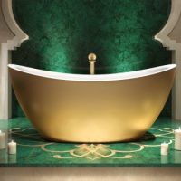 Double Slipper Bath with Gold Exterior and White Rim & Interior