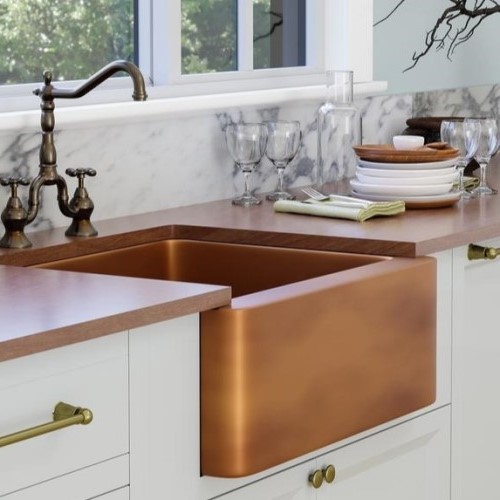 Copper Farmhouse Sink with Smooth Front Apron