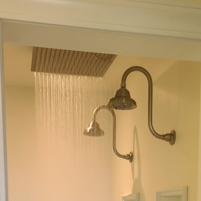 2 Traditional Shower Heads and a Center Ceiling Mount Rain Head