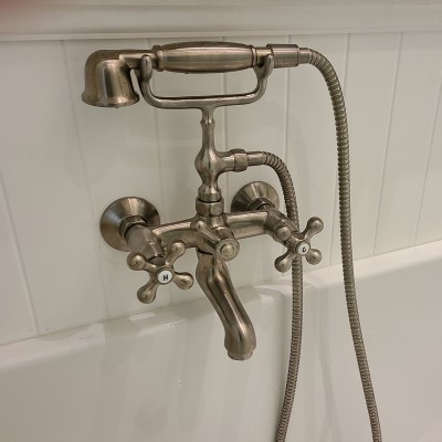 Traditional Wall Mount Tub Filler with Hand Shower on Holder