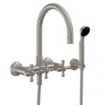 Wall Mount Tub Faucet with Hand Shower, Cross Handles
