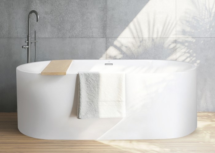 Freestanding Oval Bathtub with Straight Sides, Flat 1.5 Inch Rim