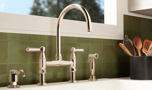 Davoli Bridge Faucet with Side Spray and Soap Dispenser