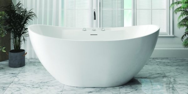 Jetta Lyra Freestanding Double Slipper Bathtub with Deck Mount Tub Faucet