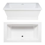 Modern, Rectangle Freestanding Tub with Integral Pedestal, Wide Rim, Center Side Drain