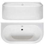 Freestanding Tub that Sits Against a Wall, Curving Front. Center Side Drain and Rounded Tub Rim