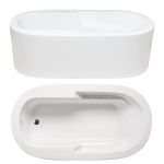 Oval Freestanding Bath, Straight Sides, End Drain, Armrests, Flat Rim